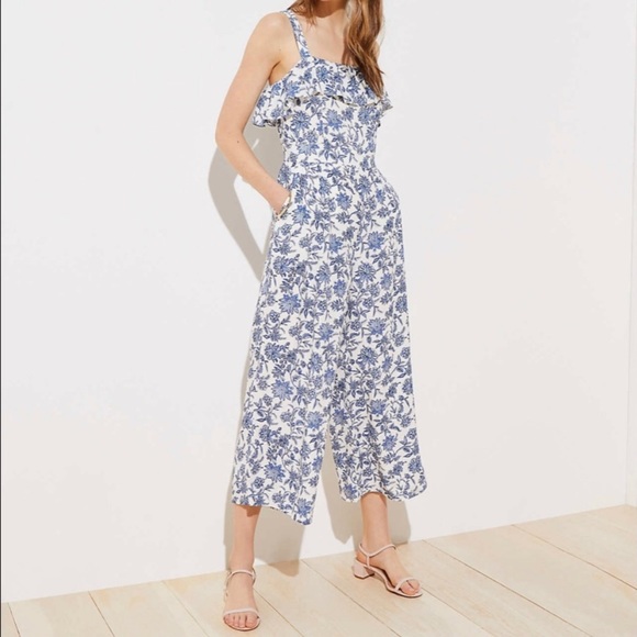 LOFT Pants & Jumpsuits Loft Blue White Floral Jumpsuit Poshmark